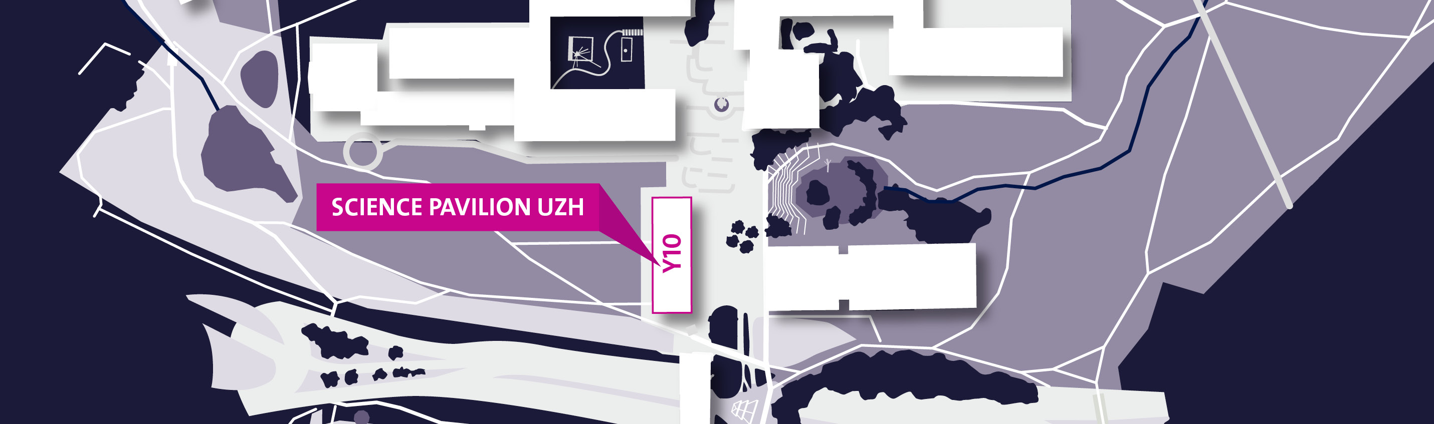 Lageplan des Campus Irchel mit Hinweis auf Gebäude Y10 in dem sich das Science Pavilion UZH befindet